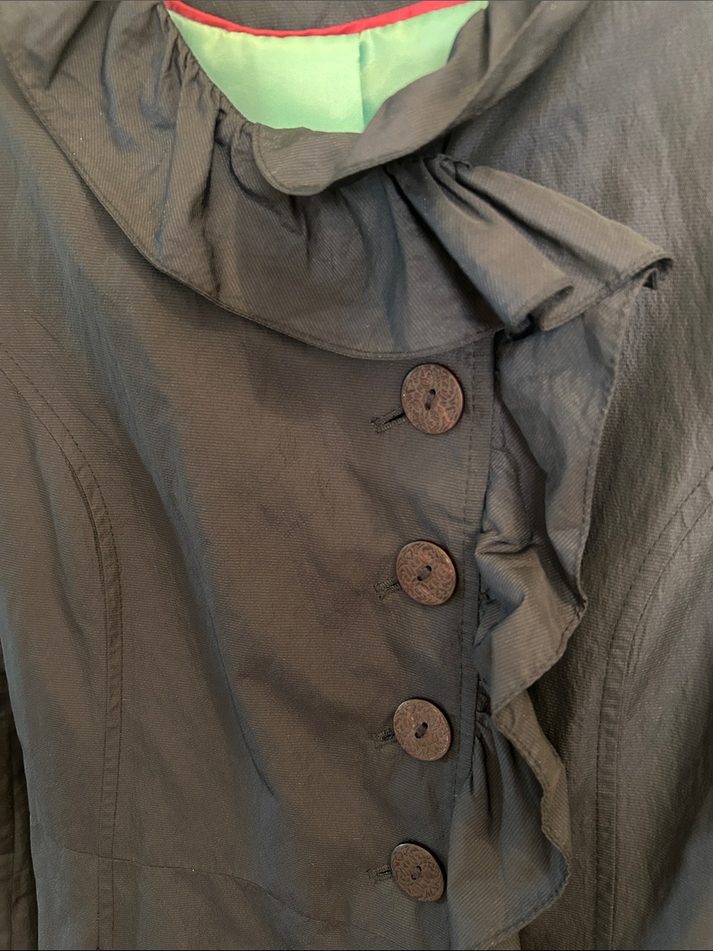 Tahari Navy Ruffle-Front Belted Utility Jacket - Picture 7 of 11